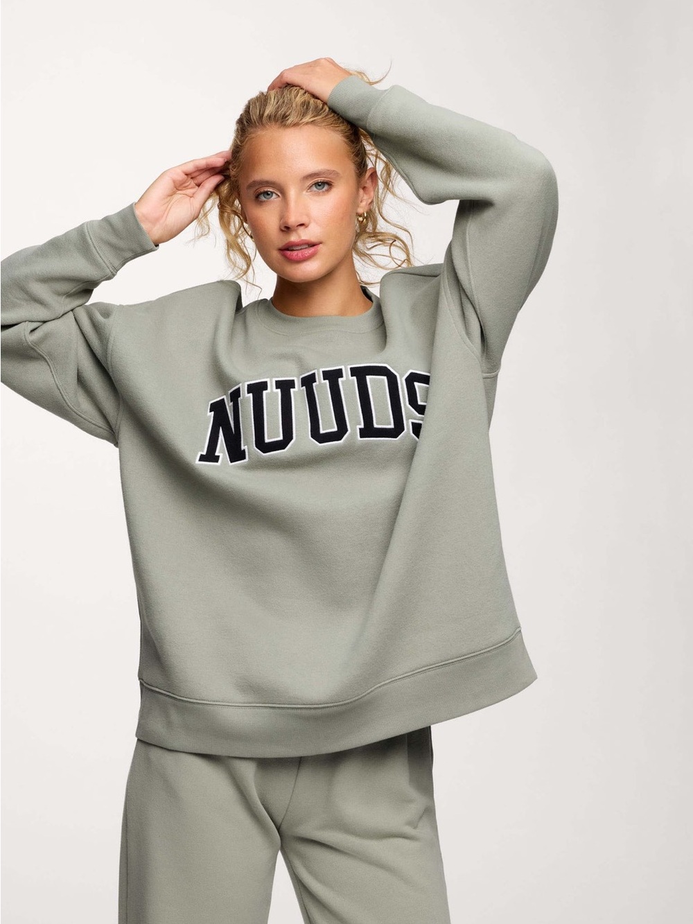 nuuds Sage Green Oversized Crewneck Sweatshirt with NUUDS Applique